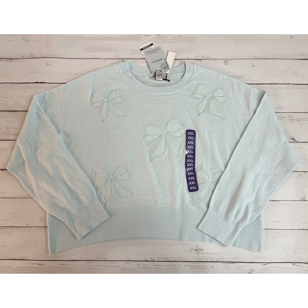 NWT Bridgerton XXL Netflix Light Blue Lace Bow Applique Sweater